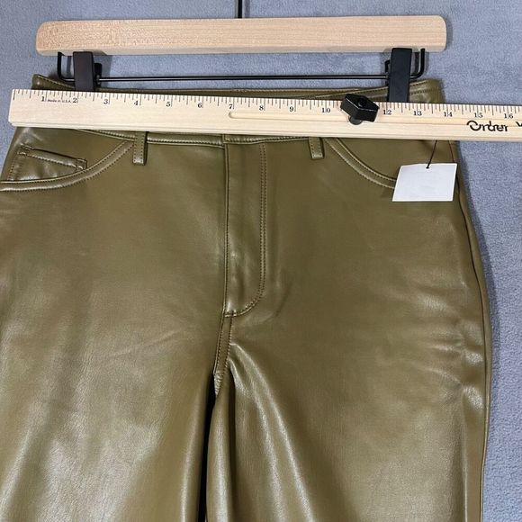 Halogen Womens Pants 4 Olive Vegan Faux Leather Mid-Rise Straight Leg Ankle NEW - Picture 5 of 9